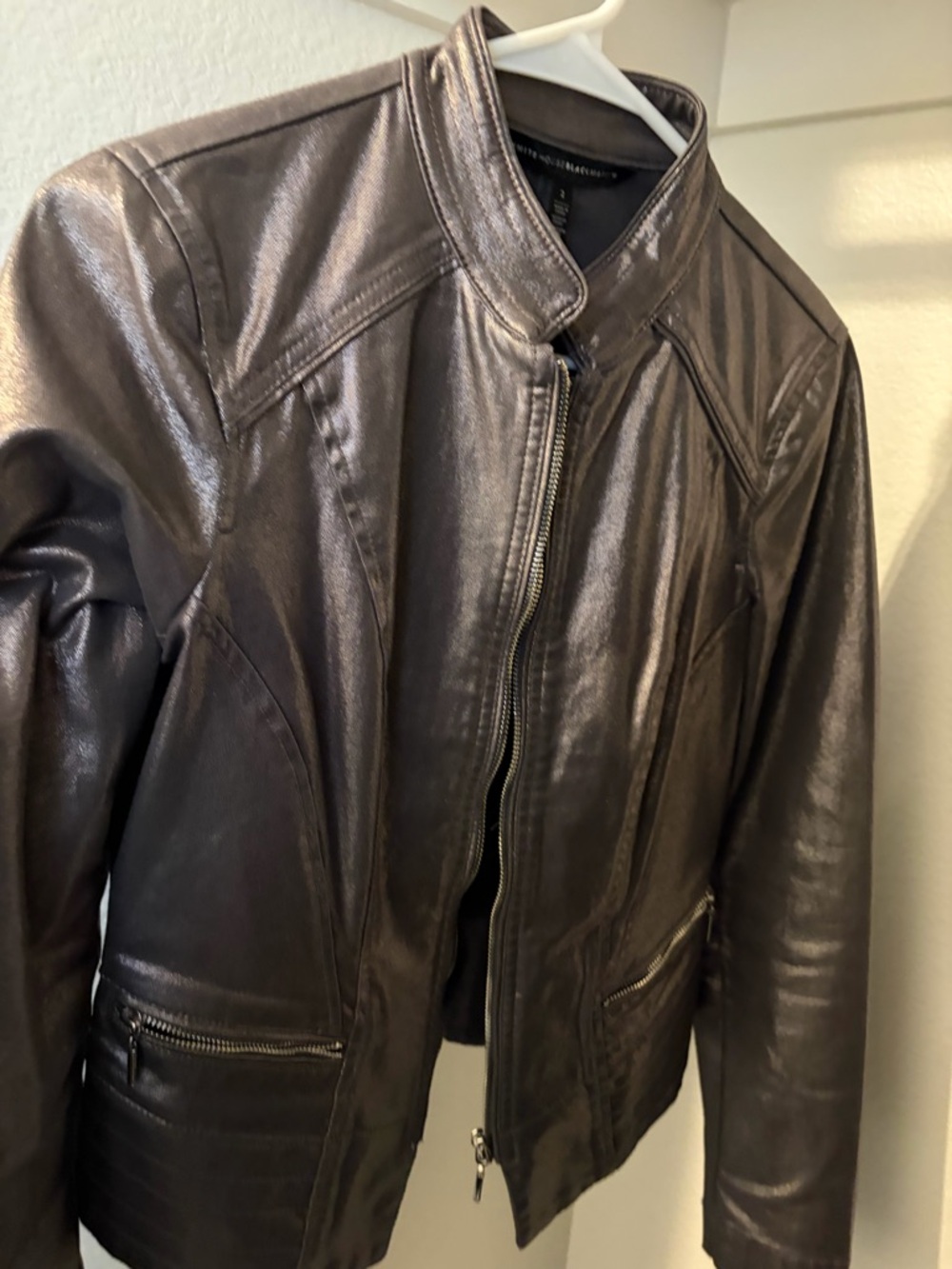 White House Black Market Women's Metallic Denim Coated  Jacket